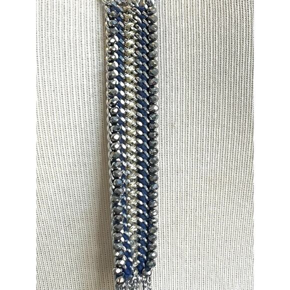 Stella & Dot Tessa Fringe Necklace Lariat Silvertone Blue Steel Chain - Picture 3 of 12